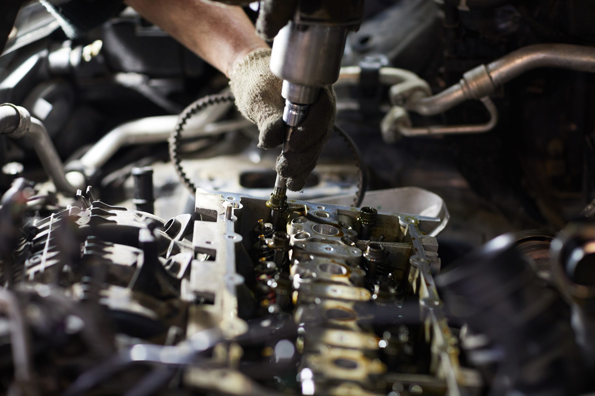 Reparing Truck Diesel Engine Close Up